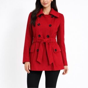 NEW YORK & COMPANY Classic Red Belted Pea Coat